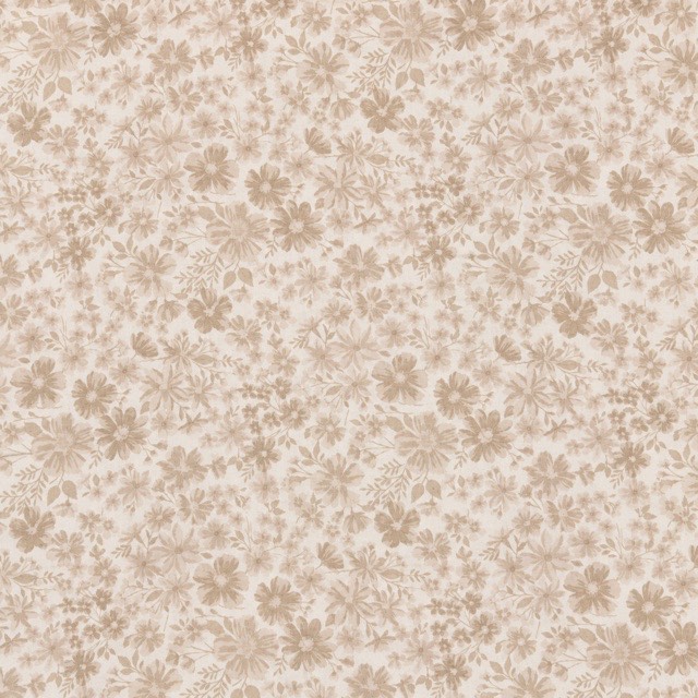 Delicate beige flowers and leafy stems on ivory.