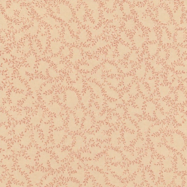 Fine coral-pink leafy vines on warm cream.